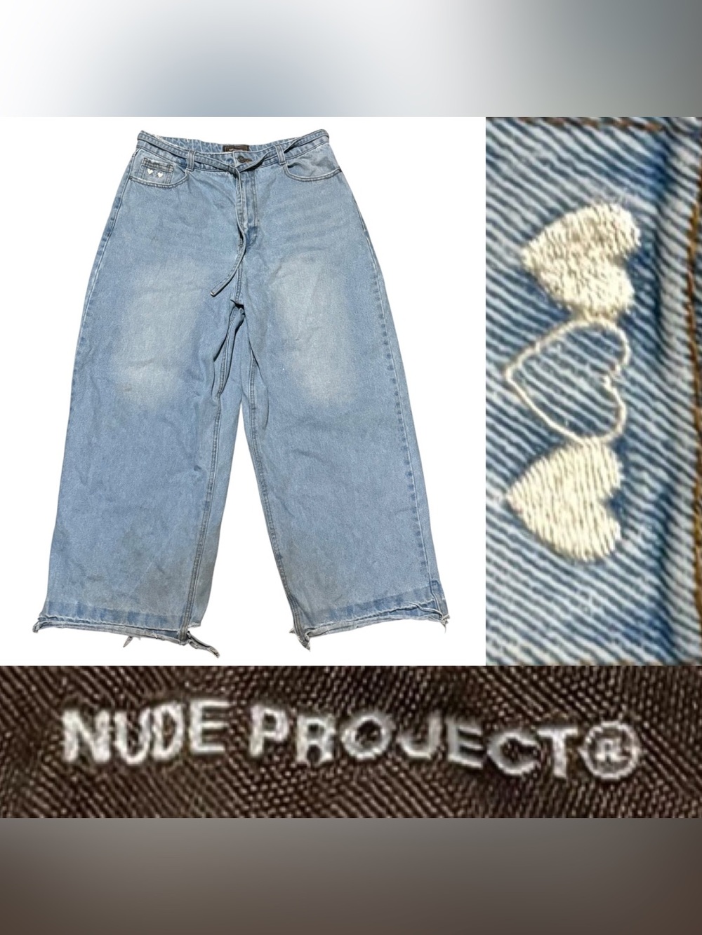 Nude Project Barrel Leg Belted Distressed Jeans Women’s Size Large In Light Blue